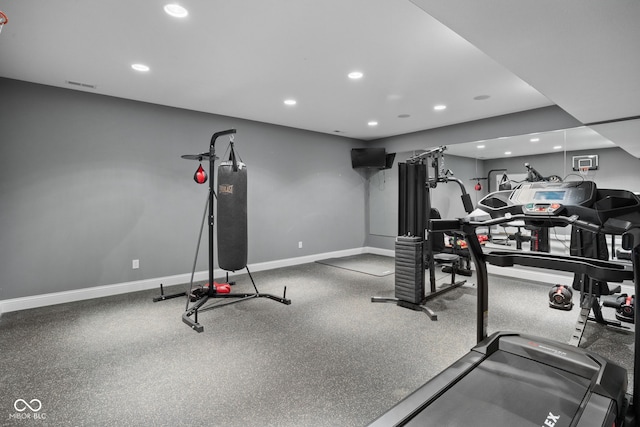 1130 Kingswood Rd S, West Lafayette, IN 47906 - exercise room with recessed lighting and a wall mounted air conditioner
