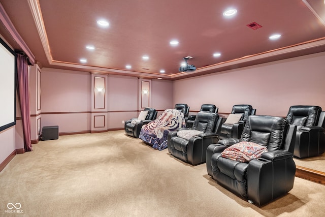1130 Kingswood Rd S, West Lafayette, IN 47906 - carpeted home theater room featuring a raised ceiling, recessed lighting, and crown molding