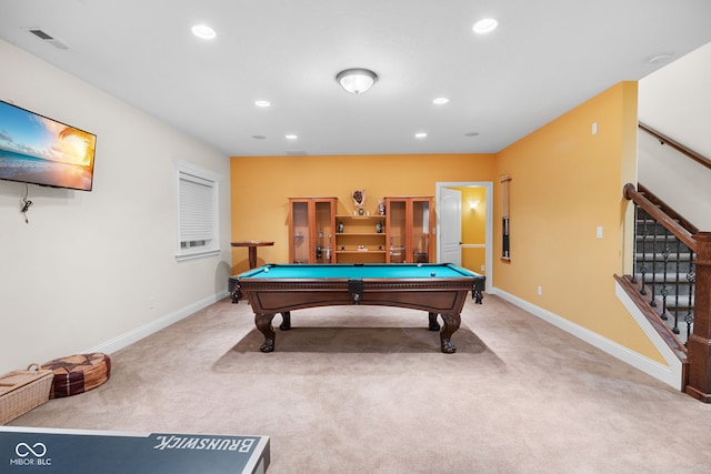 1130 Kingswood Rd S, West Lafayette, IN 47906 - rec room with light carpet, billiards, and recessed lighting