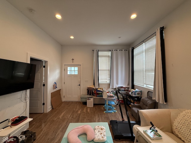 1720 Rembrandt St, Indianapolis, IN 46202 - living room featuring wood finished floors and recessed lighting