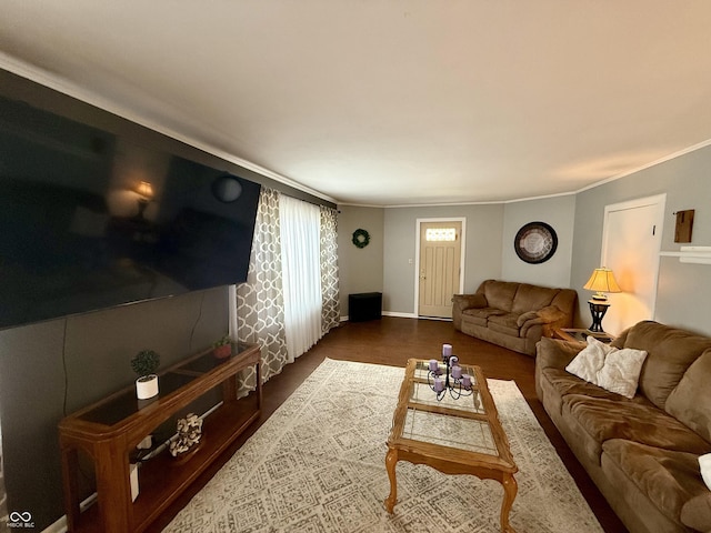 820 N Broadway St, Greensburg, IN 47240 - living area with crown molding and dark wood-style flooring