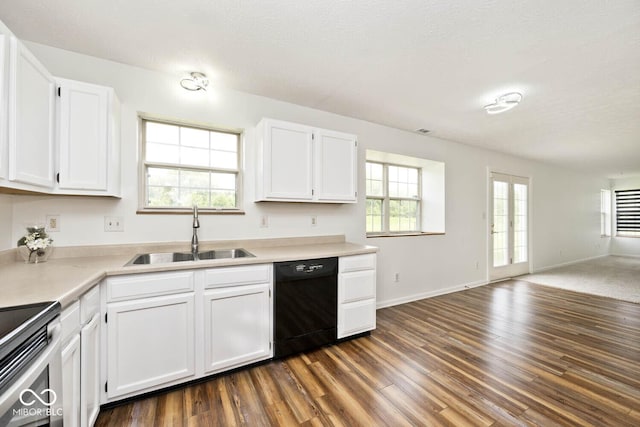 11320 Lynchburg Way, Indianapolis, IN 46229 - kitchen with dishwasher, white cabinets, open floor plan, light countertops, and dark wood-style floors
