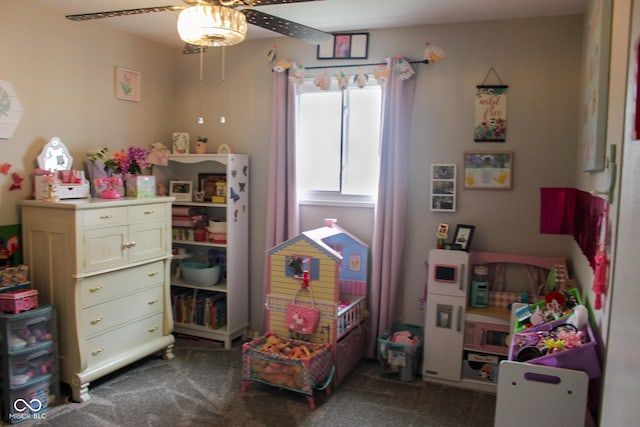 219 N 9th Ave, Beech Grove, IN 46107 - playroom featuring ceiling fan and dark colored carpet