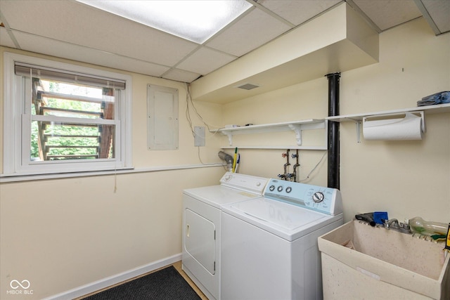 5802 Rymark Ct, Indianapolis, IN 46250 - laundry area featuring electric panel and washing machine and dryer