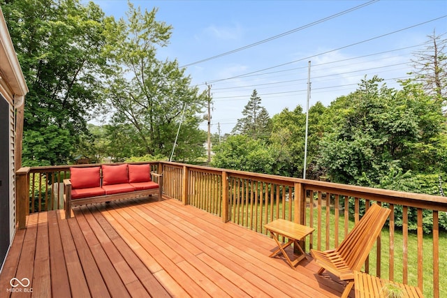 5802 Rymark Ct, Indianapolis, IN 46250 - deck featuring view of wooded area