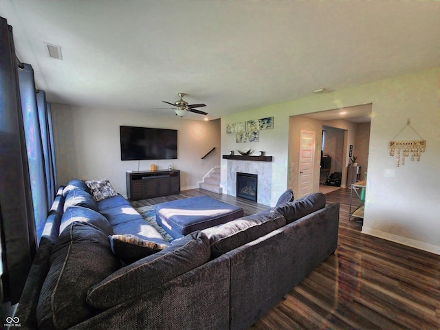 4216 Lauder Rd, Bargersville, IN 46106 - living area with wood finished floors, ceiling fan, and stairs