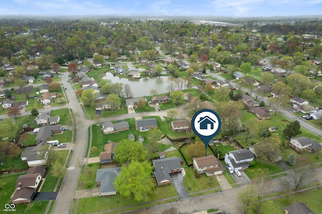8306 Corkwood Dr, Indianapolis, IN 46227 - aerial overview of property's location with a large body of water and nearby suburban area