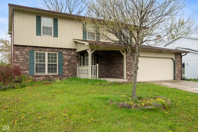 8306 Corkwood Dr, Indianapolis, IN 46227 - view of front of home featuring brick siding, a garage, concrete driveway, and a front yard