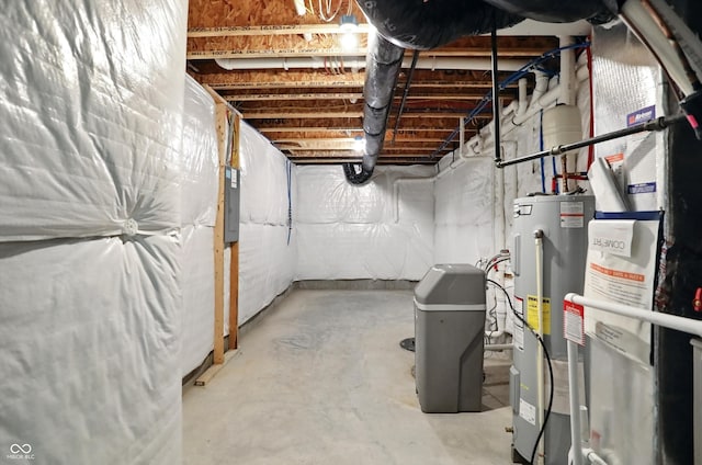 14474 Treasure Creek Ln, Fishers, IN 46038 - unfinished basement featuring electric water heater and electric panel