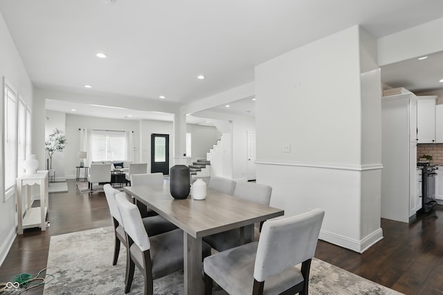 3307 N College Ave, Indianapolis, IN 46205 - dining area featuring stairway, wood finished floors, and recessed lighting