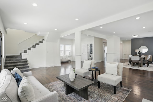 3307 N College Ave, Indianapolis, IN 46205 - living area featuring stairway, wood finished floors, and recessed lighting