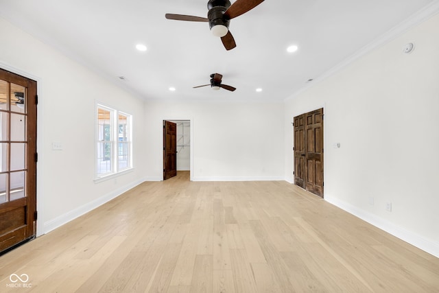 2031 Central Ave, Indianapolis, IN 46202 - spare room with ceiling fan, light wood-style floors, recessed lighting, crown molding, and a smoke detector