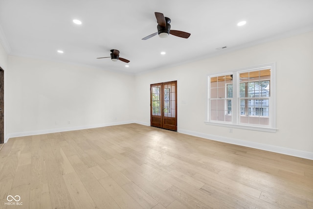 2031 Central Ave, Indianapolis, IN 46202 - spare room with a ceiling fan, light wood-style floors, recessed lighting, and ornamental molding