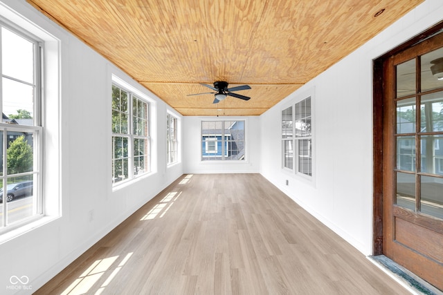 2031 Central Ave, Indianapolis, IN 46202 - unfurnished sunroom featuring wooden ceiling, ceiling fan, wood finished floors, and plenty of natural light