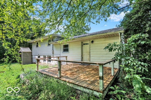 3630 E Morningside Dr, Bloomington, IN 47408 - back of house with a deck and a storage shed