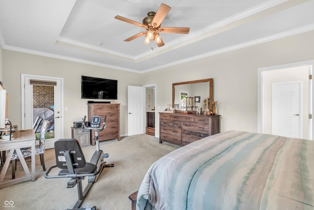 9231 E Poynter Dr, Morgantown, IN 46160 - bedroom featuring a raised ceiling, ornamental molding, and light colored carpet