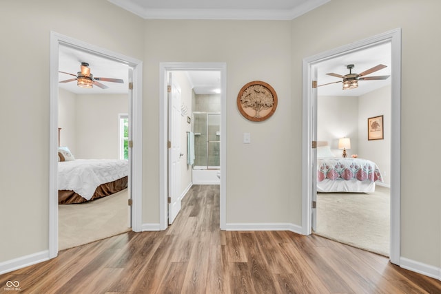 9231 E Poynter Dr, Morgantown, IN 46160 - hall featuring wood finished floors and crown molding
