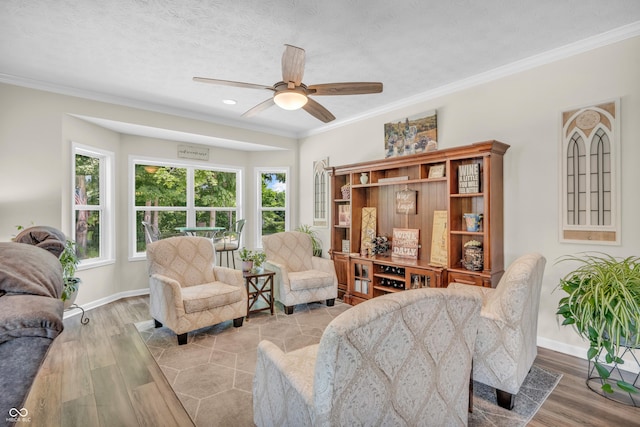 9231 E Poynter Dr, Morgantown, IN 46160 - living room featuring ceiling fan, ornamental molding, light wood-style floors, and recessed lighting