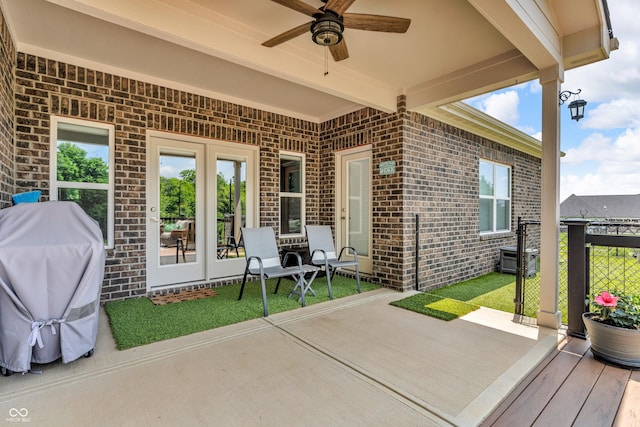 9231 E Poynter Dr, Morgantown, IN 46160 - view of patio featuring ceiling fan, grilling area, and french doors