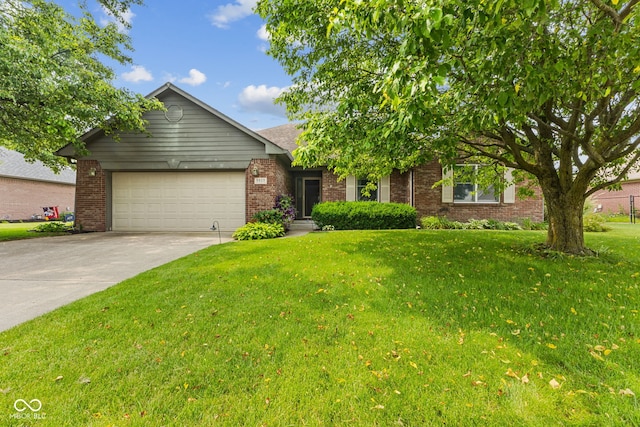 6629 Woodcrest Dr, Avon, IN 46123 - view of front of house with an attached garage, brick siding, a front lawn, and concrete driveway