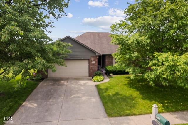 6629 Woodcrest Dr, Avon, IN 46123 - view of front of property with brick siding, a front yard, driveway, and a garage
