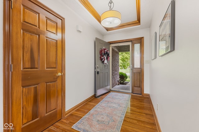6629 Woodcrest Dr, Avon, IN 46123 - entryway with a tray ceiling and light wood-style flooring