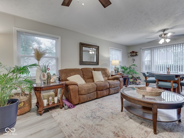 1532 E Markwood Ave, Indianapolis, IN 46227 - living area with a ceiling fan, wood finished floors, and a textured ceiling