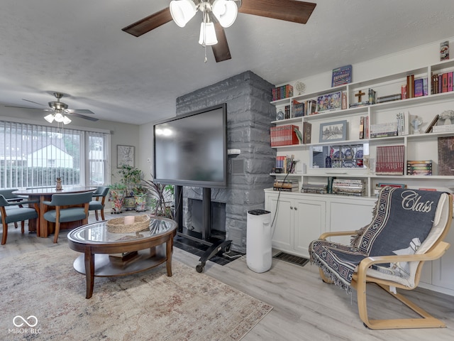1532 E Markwood Ave, Indianapolis, IN 46227 - living area featuring ceiling fan, light wood-type flooring, and a textured ceiling