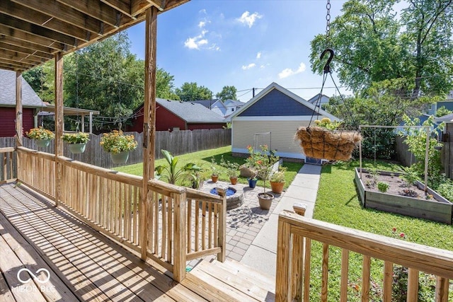 2325 N Talbott St, Indianapolis, IN 46205 - wooden terrace with a vegetable garden and a fenced backyard
