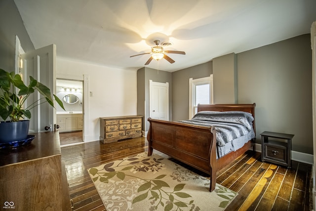 426 N Franklin St, Greensburg, IN 47240 - bedroom with hardwood / wood-style floors, a ceiling fan, and ensuite bath