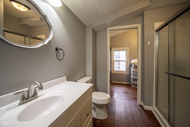 426 N Franklin St, Greensburg, IN 47240 - bathroom featuring an enclosed shower, wood finished floors, and vanity