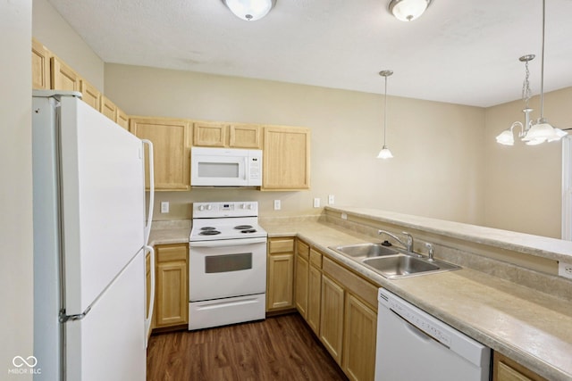 1138 Topp Creek Dr, Indianapolis, IN 46214 - kitchen with white appliances, light brown cabinets, and dark wood-style floors