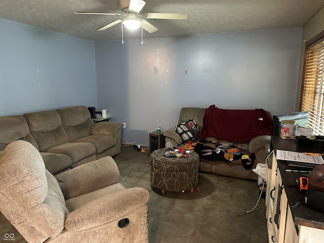 3440 Brewer Dr, Indianapolis, IN 46222 - living room with ceiling fan and concrete flooring