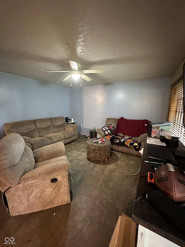 3440 Brewer Dr, Indianapolis, IN 46222 - living area featuring concrete flooring and ceiling fan