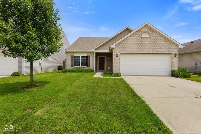 7715 Bolero Dr, Camby, IN 46113 - view of front facade with brick siding, a garage, concrete driveway, a front lawn, and roof with shingles
