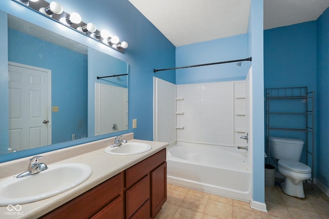 7715 Bolero Dr, Camby, IN 46113 - bathroom with washtub / shower combination, double vanity, and tile patterned flooring