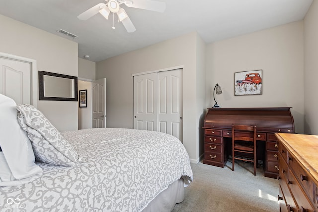13327 Hockley Dr, Fishers, IN 46037 - bedroom featuring a closet, light carpet, and ceiling fan