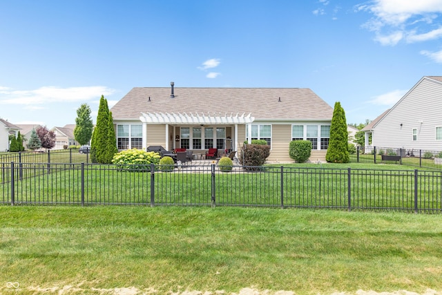 13327 Hockley Dr, Fishers, IN 46037 - rear view of house featuring a pergola, a patio area, a fenced backyard, and a shingled roof
