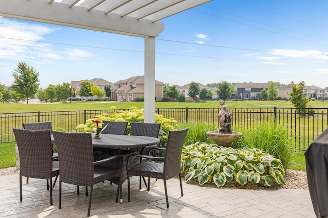 13327 Hockley Dr, Fishers, IN 46037 - fenced backyard with a residential view, a pergola, a patio area, and outdoor dining area
