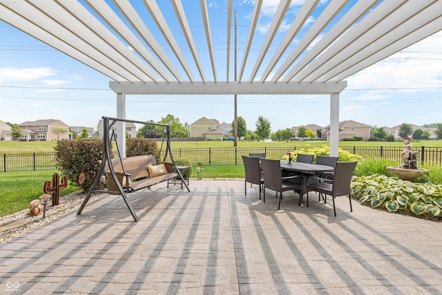 13327 Hockley Dr, Fishers, IN 46037 - fenced backyard with a pergola, outdoor dining space, a residential view, and a patio area