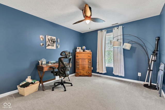 705 Ridge Gate Dr, Brownsburg, IN 46112 - carpeted office featuring a ceiling fan and a textured ceiling