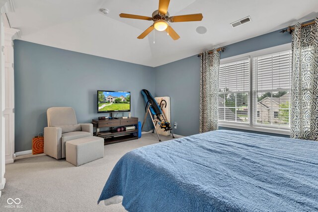 705 Ridge Gate Dr, Brownsburg, IN 46112 - bedroom with lofted ceiling, carpet, and a ceiling fan