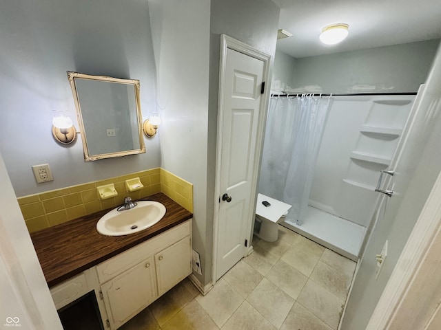 4408 Clovelly Ct, Indianapolis, IN 46254 - full bathroom with vanity, a stall shower, and tile patterned flooring