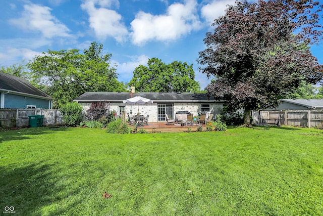 12606 Markay Dr, Fishers, IN 46038 - back of house with a fenced backyard, a chimney, and a patio area