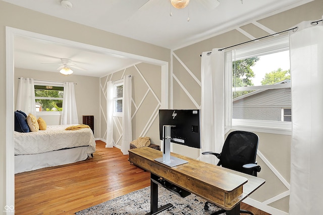 12606 Markay Dr, Fishers, IN 46038 - bedroom featuring light wood-style flooring, an office area, and ceiling fan