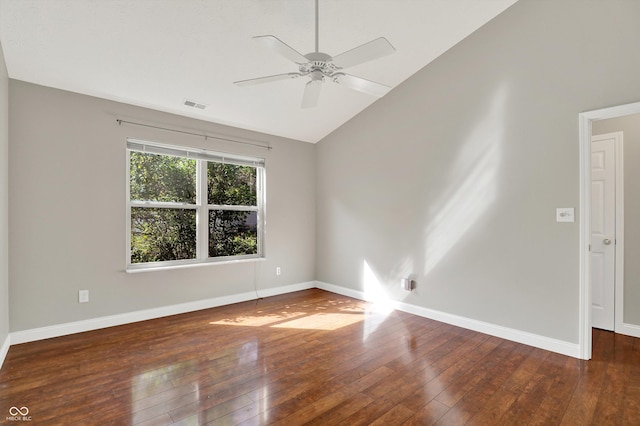 9055 Glass Chimney Ln, Fishers, IN 46037 - empty room with lofted ceiling, hardwood / wood-style flooring, and a ceiling fan