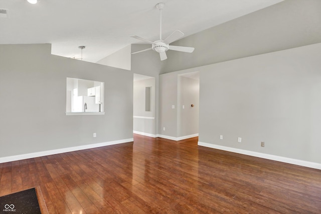 9055 Glass Chimney Ln, Fishers, IN 46037 - empty room with a ceiling fan, hardwood / wood-style floors, and high vaulted ceiling