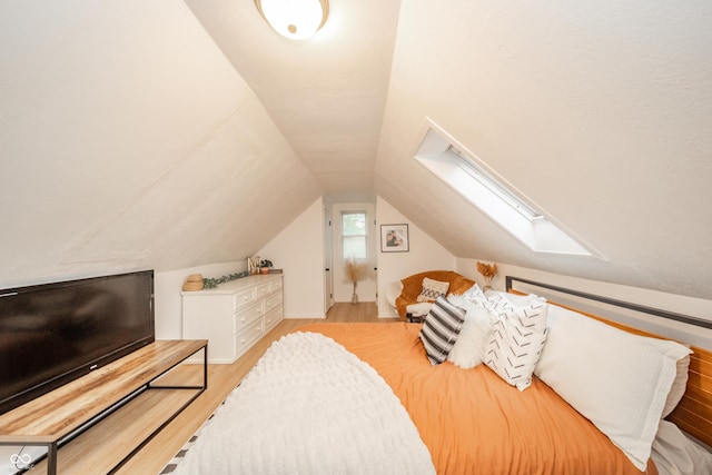 4491 W 600 N, Anderson, IN 46011 - bedroom featuring a skylight, wood finished floors, and vaulted ceiling