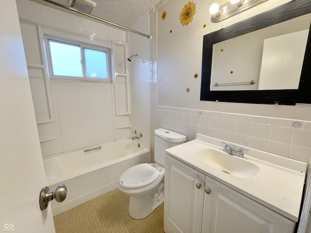 5667 Broyles Rd, Avon, IN 46123 - bathroom with vanity, tile walls, shower / tub combination, and tile patterned flooring