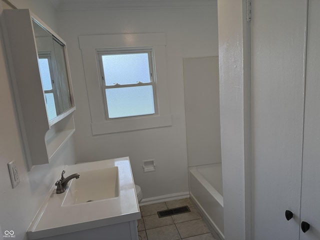 224 SW 19th St, Richmond, IN 47374 - full bathroom featuring tile patterned flooring, vanity, healthy amount of natural light, and ornamental molding